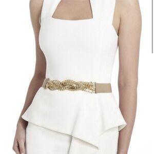 BCBGMaxazria Braided Gold Chain Stone Stretch Waist Belt